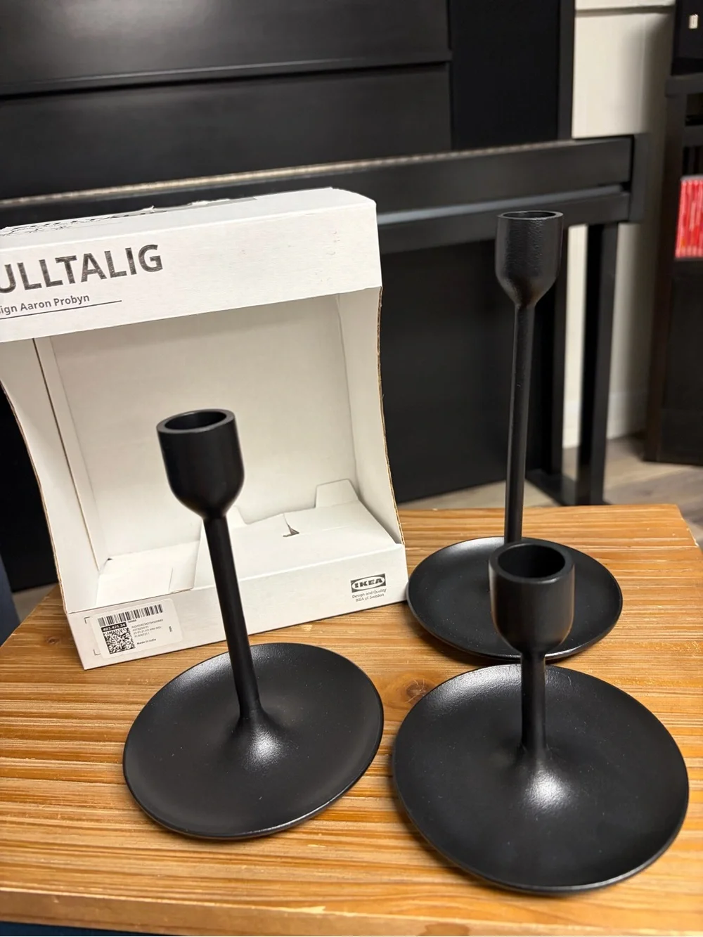 IKEA ULLTALIG Black Matte Metal Candleholder Trio
